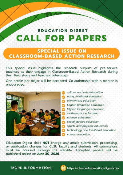 Call for research papers on classroom-based action in various education fields.
