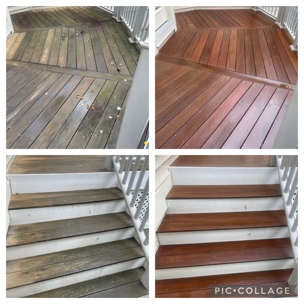 Ipe deck before and after being pressure washed in Rockville MD