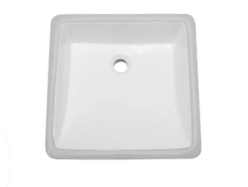 Square white sink basin with central drain hole.