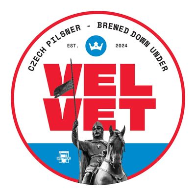Logo of Velvet Czech pilsner beer, featuring a knight on horseback.