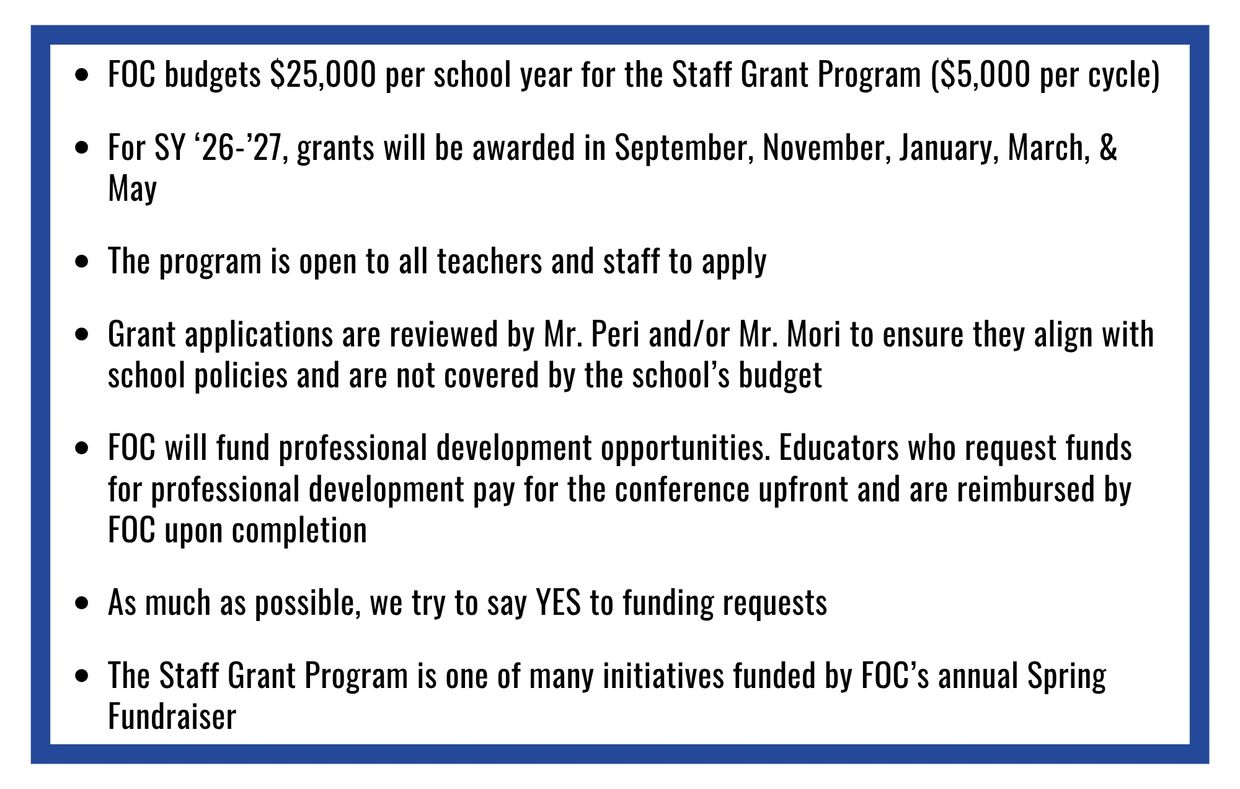 Overview of the Staff Grant Program funding and application process for SY '26-'27.