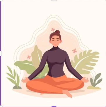 Illustration of a woman meditating in a peaceful natural setting.