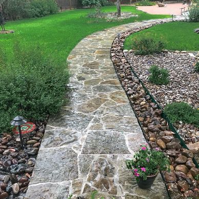 stone path way installation Silver Mix Flagstone 
