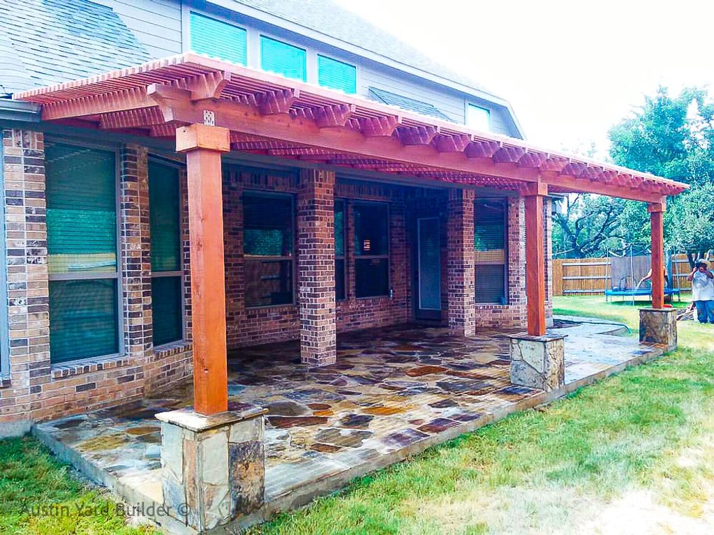 Cedar Wood Pergola with Flagstone Patio in Leander Texas