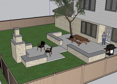 SketchUp Design of a Stone Sitting Wall with Outdoor Fireplace.