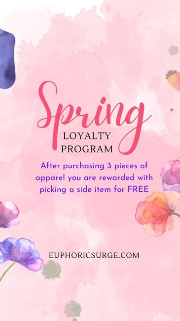Spring Loyalty Program offers a free side item after buying 3 apparel pieces.