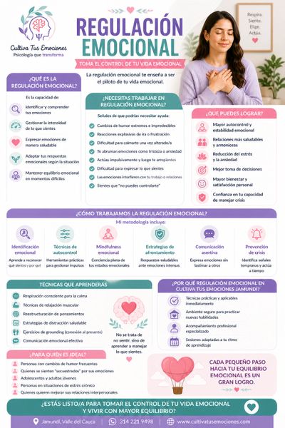 Infographic about emotional regulation and its benefits with a woman practicing mindfulness.