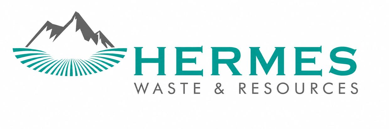 Logo of Hermes Waste &amp; Resources featuring a mountain and field design.