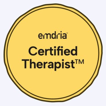 Yellow badge displaying 'emdria Certified Therapist™' text.