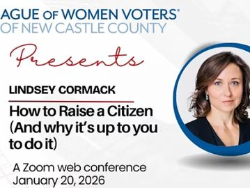Flyer for a Zoom talk by Lindsey Cormack on raising engaged citizens, Jan 20, 2026.