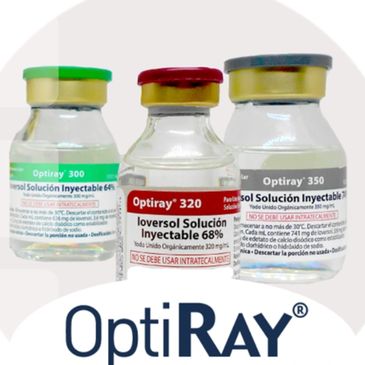 Frascos de medio de contraste Optiray para estudios de tomografía contrastada, angiografía.