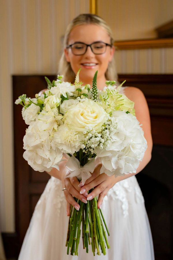 Katie classic whites bridal bouquet, stunning setting long stem bouquet white shades 