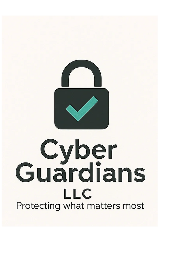 Logo of Cyber Guardians LLC with a secure padlock and check mark.
