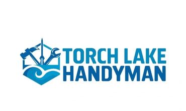 Logo for Torch Lake Handyman featuring tools and a wave.