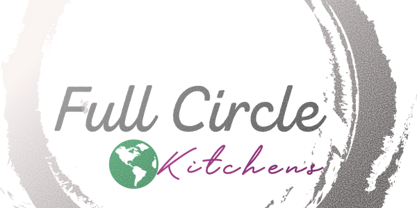 company name and logo. Full Circle Kitchens inside a circle with earth symbol representing recycling.