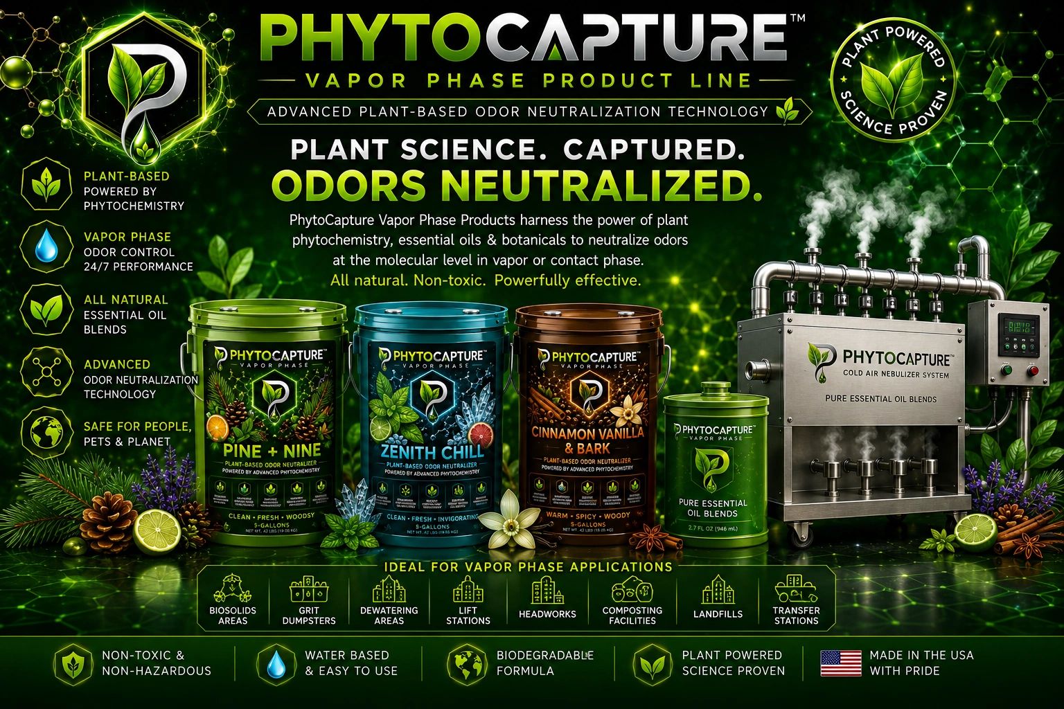 PhytoCapture plant-based vapor phase odor neutralizers.