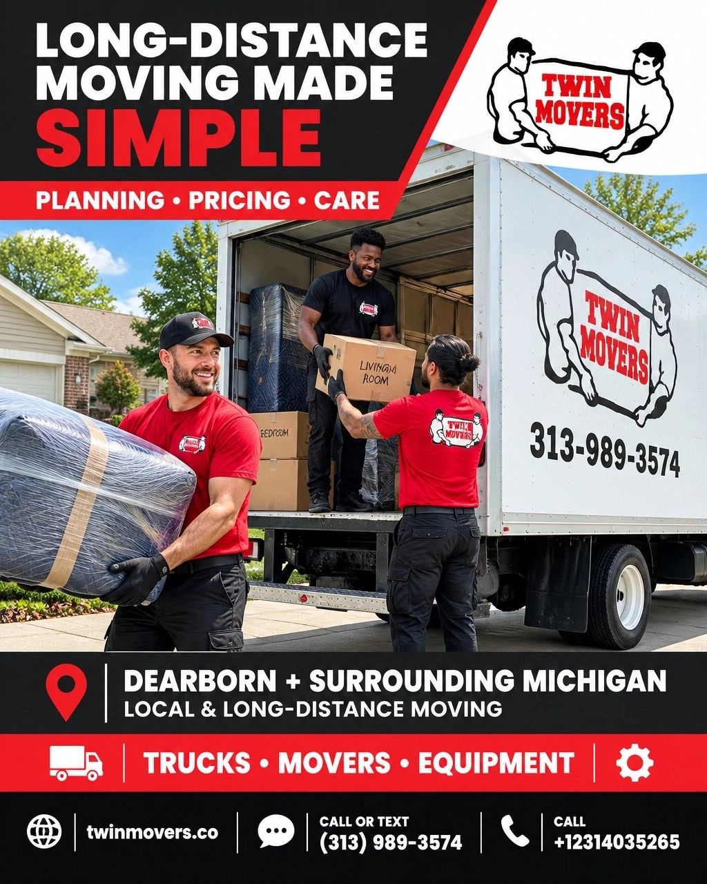 Twin Movers offering local and long-distance moving services.