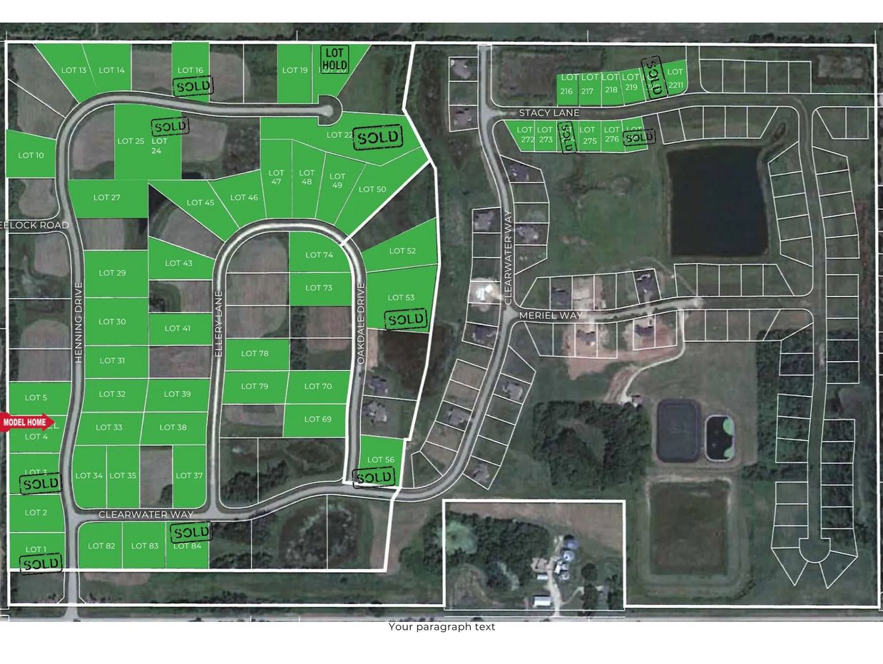 Map showing lots for sale and sold in a residential area.