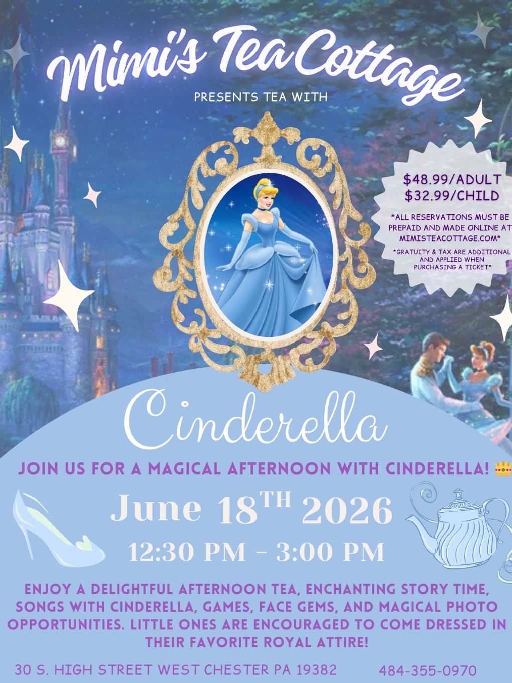 Mimi's Tea Cottage invites you to a magical afternoon with Cinderella on June 18, 2026.