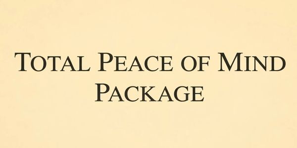 Text reading 'Total Peace of Mind Package' on a beige background.