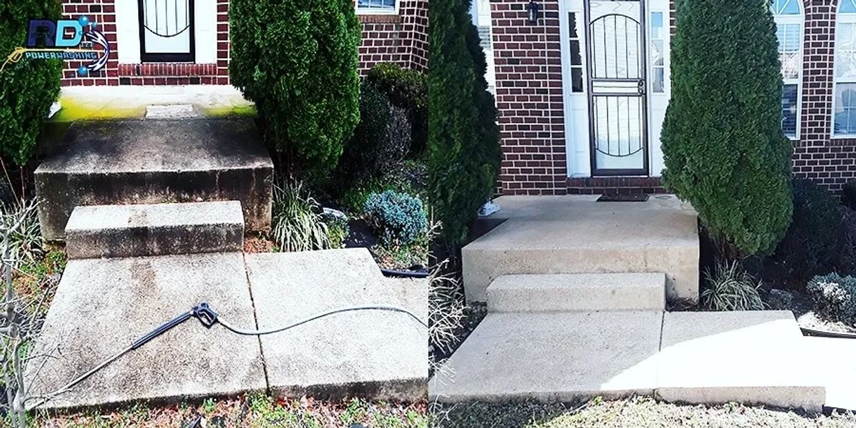 Sidewalk pressure washing photo before and after