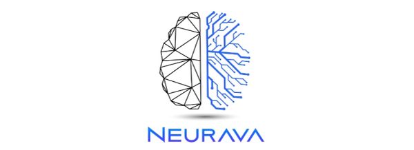 Logo of Neurava featuring a brain split into two digital halves.