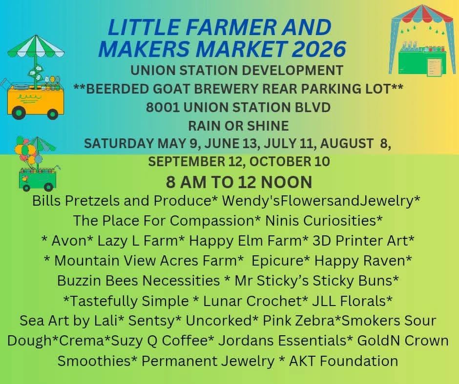 Flyer for Little Farmer and Makers Market 2026 at Beerded Goat Brewery parking lot.