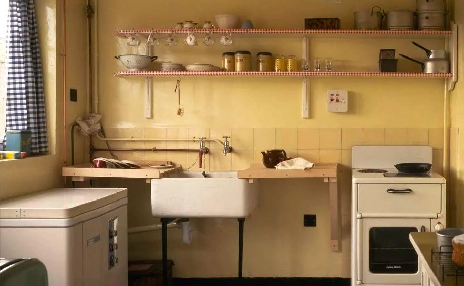 The kitchen at 20 Forthlin Road, restored by the National Trust. Photo credit; Liverpool Echo.
