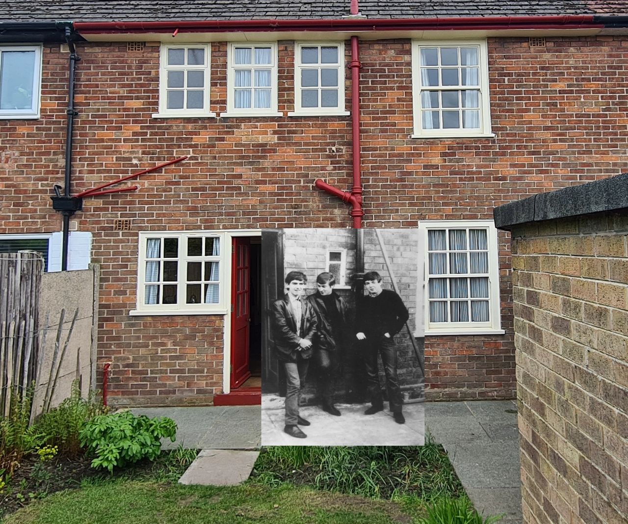 The Fab Three in the backyard at Forthlin. Photo overlay with Mike McCartney original, by Mark Ashworth.