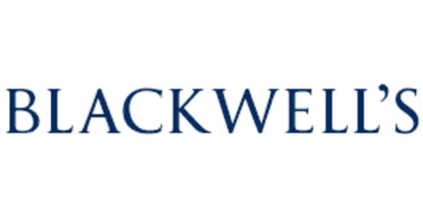 Logo of Blackwell's with blue serif font.