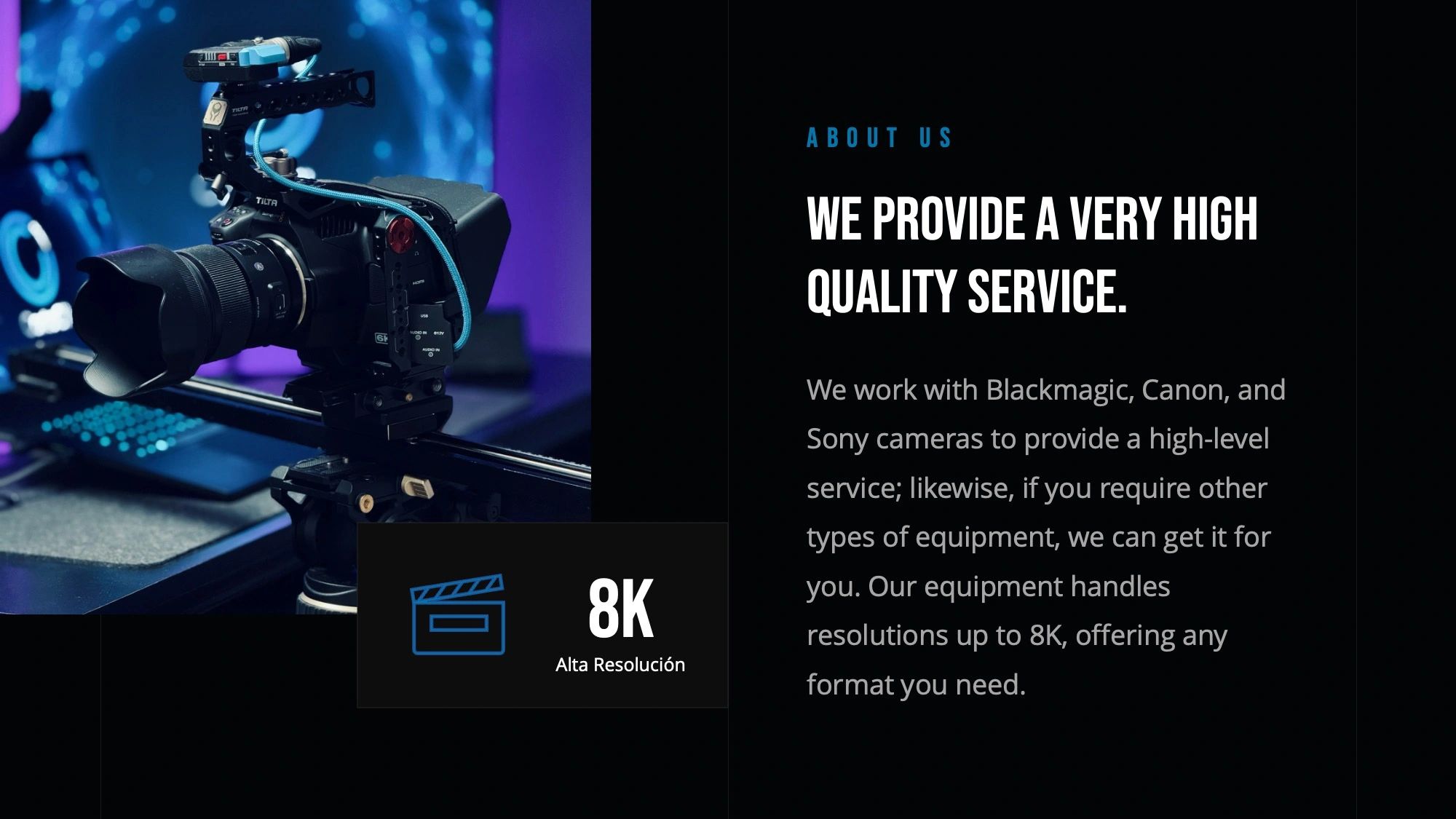 Professional 8K camera setup highlighting high-quality video services.