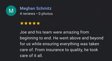 A 5-star positive review praising Joe and his team's excellent service.
