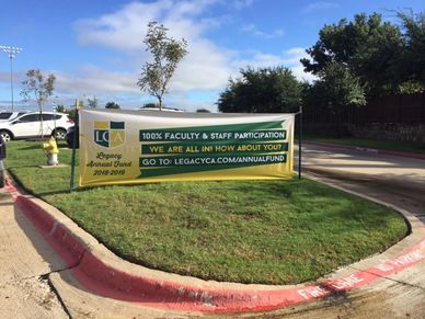 13oz Vinyl Banner, installed with metal stakes.