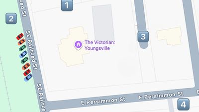 Map highlighting The Victorian: Youngsville near SE Railroad St and E Persimmon St.