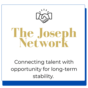 Logo of The Joseph Network with a handshake icon and tagline about connecting talent to opportunities.