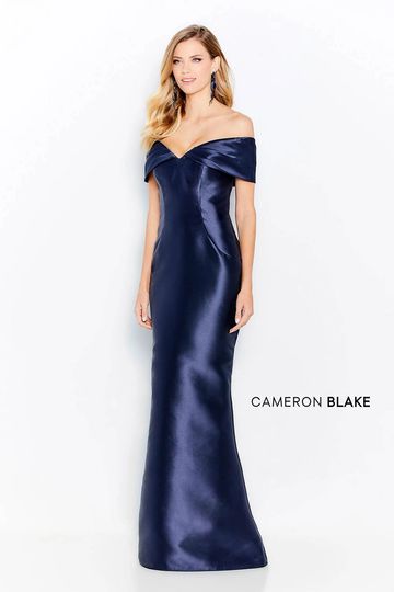 120622 Cameron Blake timeless elegant satin off the shoulder mother of the bride groom gown