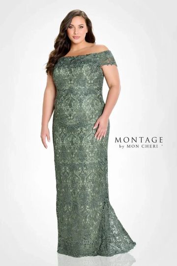 Montage 220947 lace off the shoulder gown fitted mother of the bride groom flattering