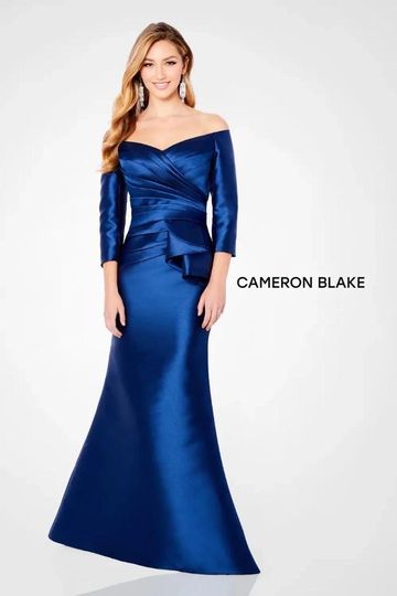 Cameron Blake 221686 ruched gown elegant off the shoulder long sleeve mother of the bride