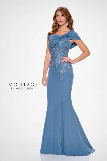 Montage M845 mother of the bride groom elegant one shoulder beaded fit and flare gown dress GTA