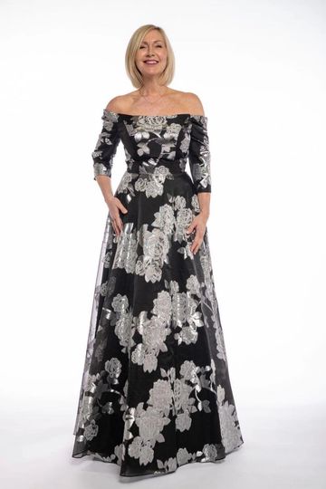 Enchanted E40260 sleeves mother of the bride groom a-line elegant floral black tie gown