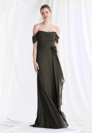 MGNY 73165 mother of the bride groom elegant soft romantic draped gown off the shoulder chiffon