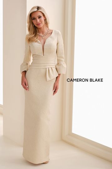 Cameron Blake CB827 new 2026 modern youthful mother of the bride groom fitted long sleeve gold gown