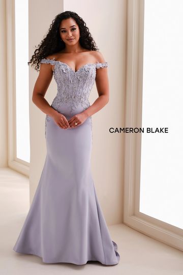 CB834 | Cameron Blake Mother of the bride off the shoulder dress elegant kw cambridge guelph ontario