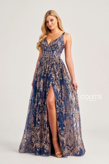 CL5134 Colette by Daphne Prom Dress gold and navy 