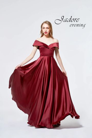 Jadore evening mother of the bride groom wedding guest black tie off the shoulder satin a-line gown