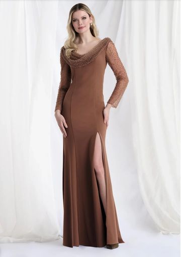 MGNY 73156 - Morilee Mother of the bride Groom dress Long sleeve brown modern young classy Ontario