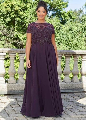 71824 | MGNY - A-line mother of the bride dress - Cap Sleeves Chiffon Flowy Skirt Ontario KW