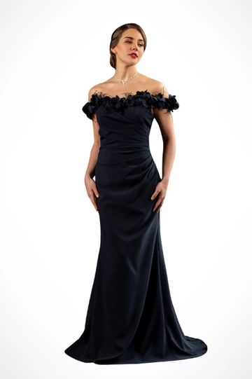E40204 Enchanted Evening Mother of the bride/groom fit and flare feather gown ontario kitchener kw