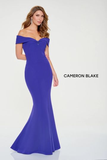 Cameron Blake CB212 off the shoulder mermaid gown comfortable fitted elegant timeless sleek