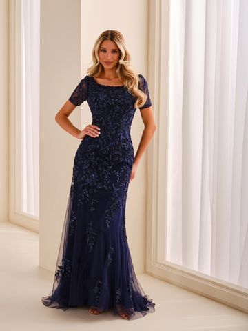 CB450 Cameron Blake mon cheri Beaded Tulle Jewel Neck Mermaid Gown mother of the bride/groom kw on